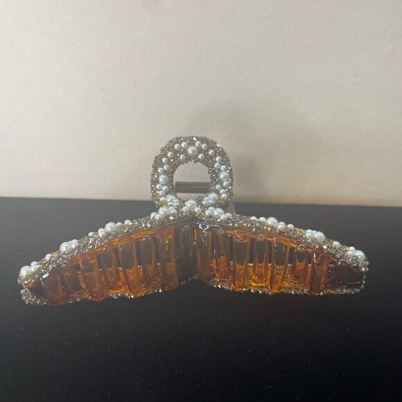 💞Brown Large Pearl Jaw Hair Clips - Picture 6 of 7